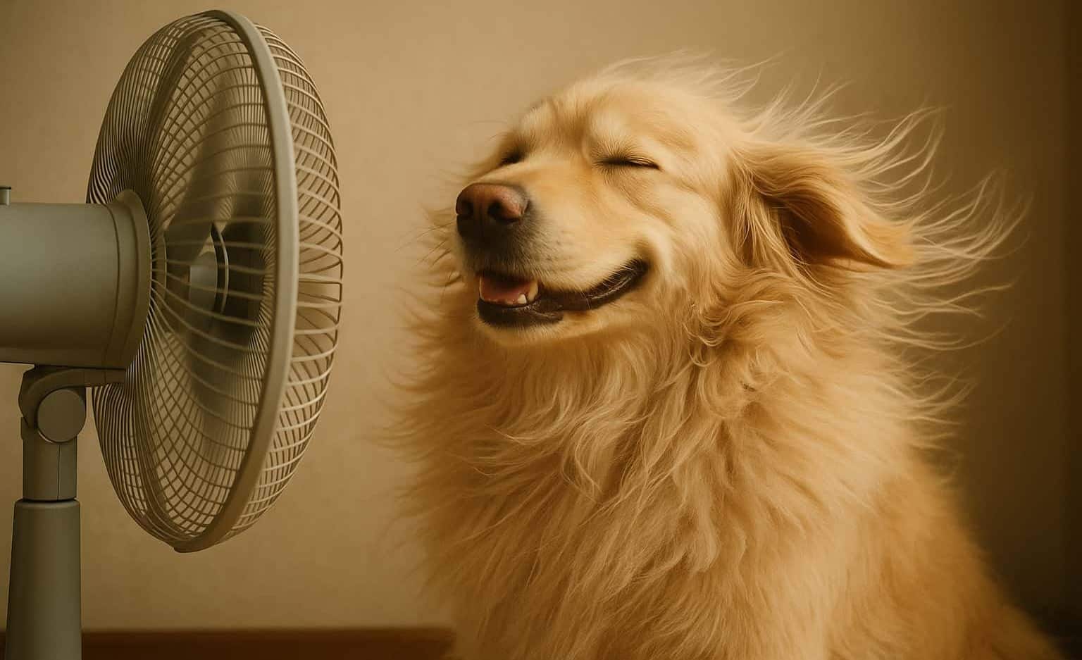享受著電風扇的狗
