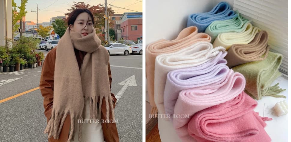 馬卡龍色仿羊絨圍巾
