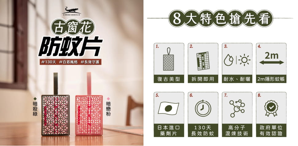鱷魚古窗花防蚊片